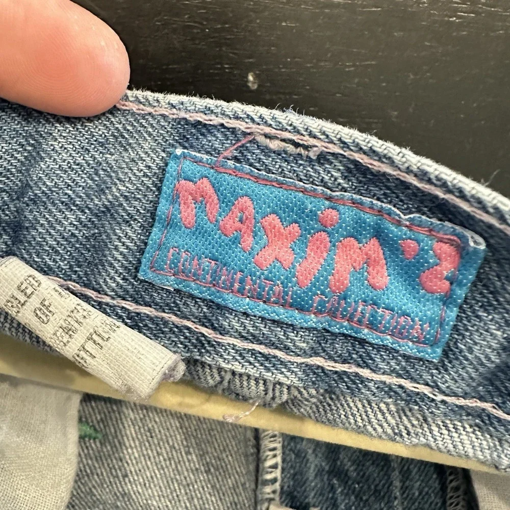 VTG 90's Girl 6/7 Denim Blue Jeans Light‎ Wash Flower Embroidery Cotton